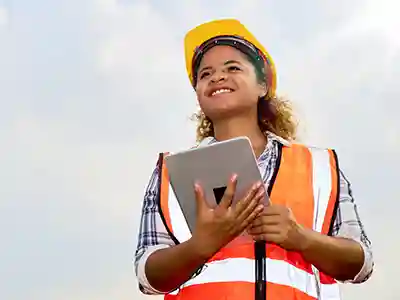 Construction worker with tablet